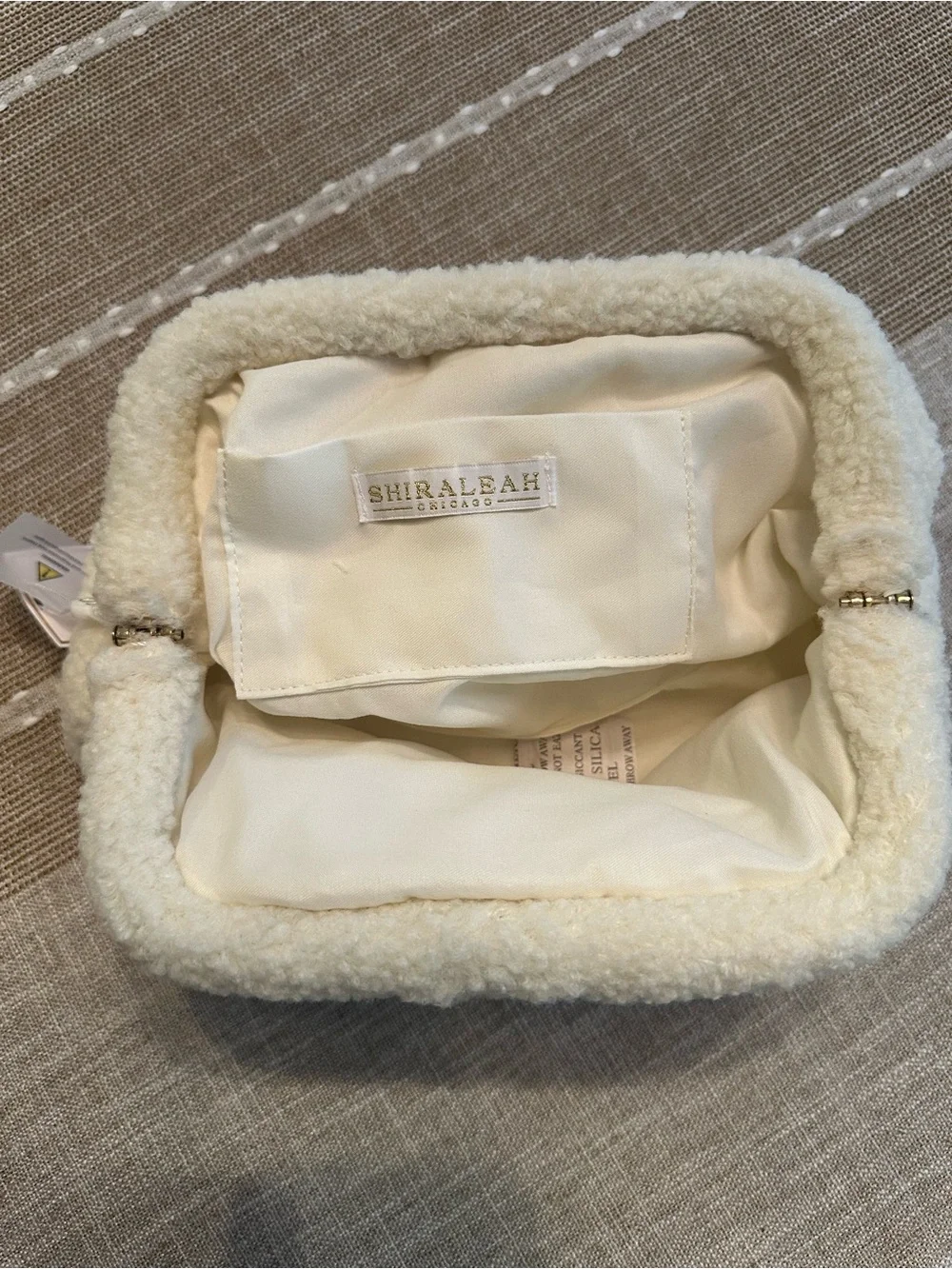 Shiraleah Sherpa clutch ivory white teddy fluffy cloud dumpling makeup pouch bag